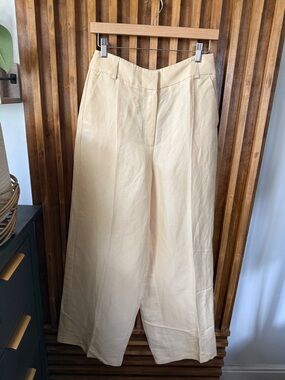 EXQUISE Wide Leg Linen Tailored Pocket Pants in Squash. Size M